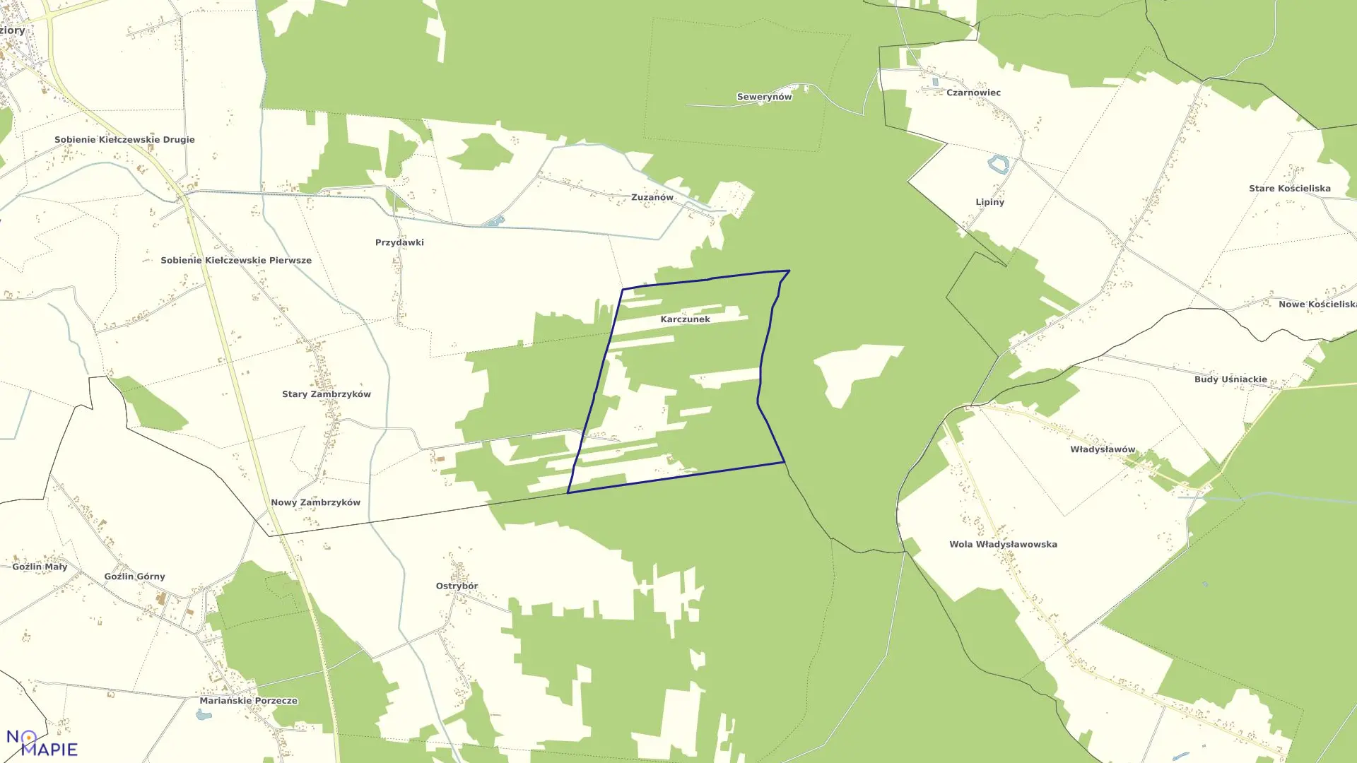 Mapa obrębu KARCZUNEK w gminie Sobienie-Jeziory