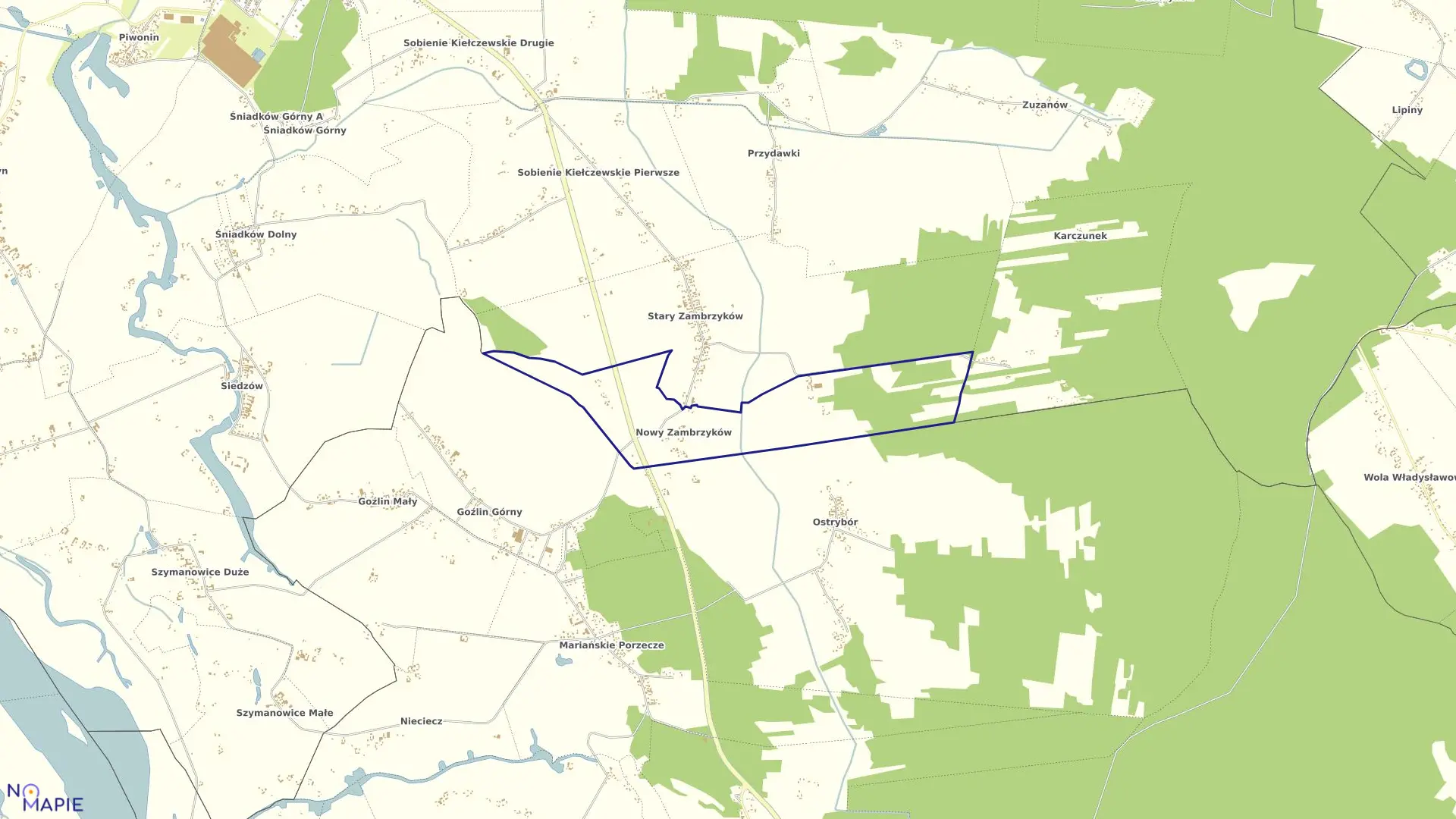 Mapa obrębu NOWY ZAMBRZYKÓW w gminie Sobienie-Jeziory