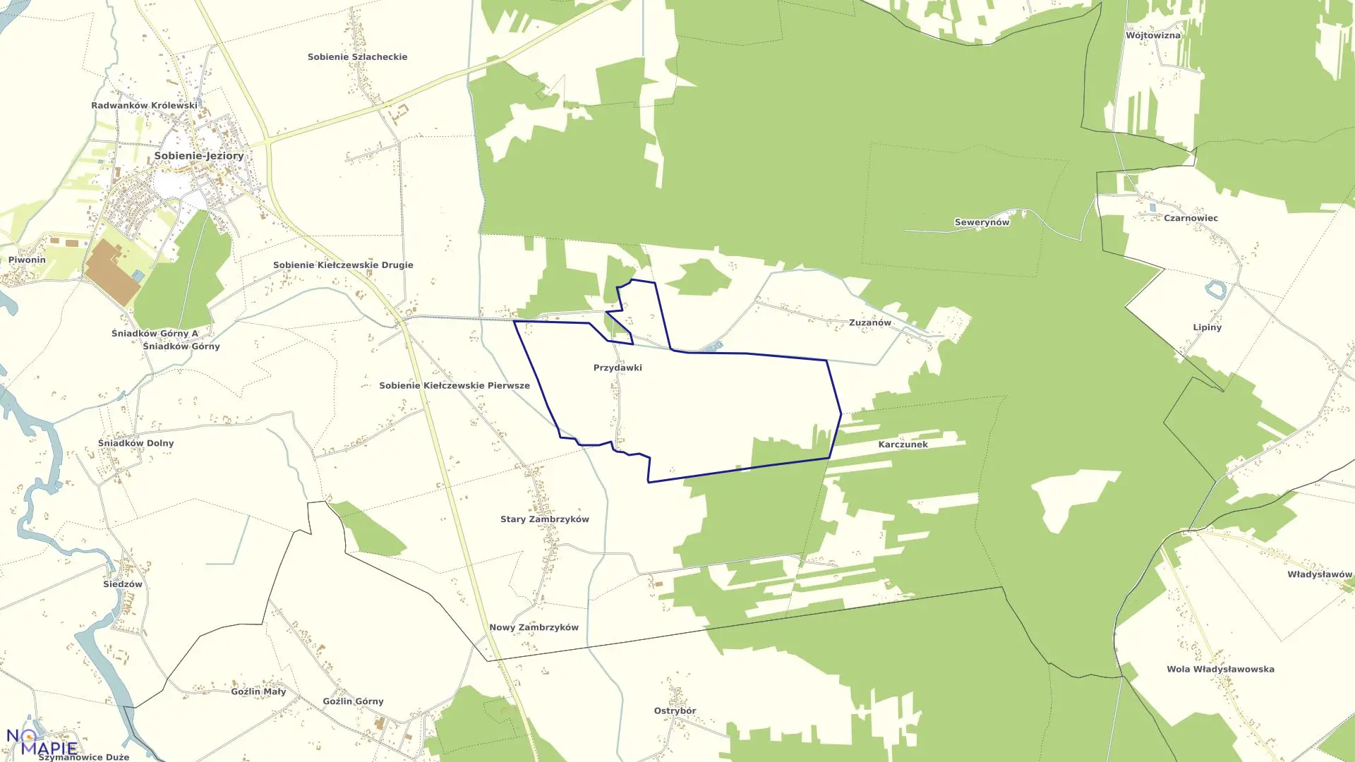 Mapa obrębu PRZYDAWKI w gminie Sobienie-Jeziory