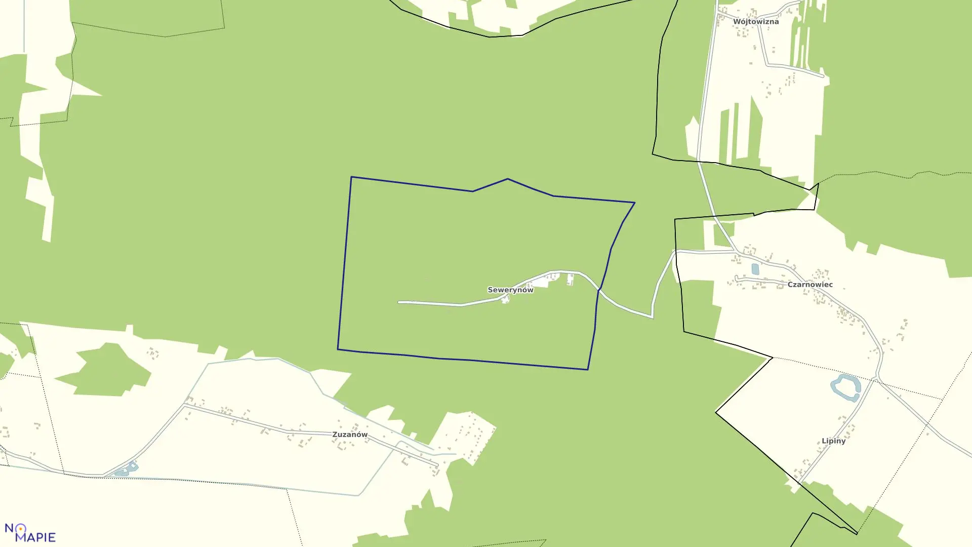 Mapa obrębu SEWERYNÓW w gminie Sobienie-Jeziory