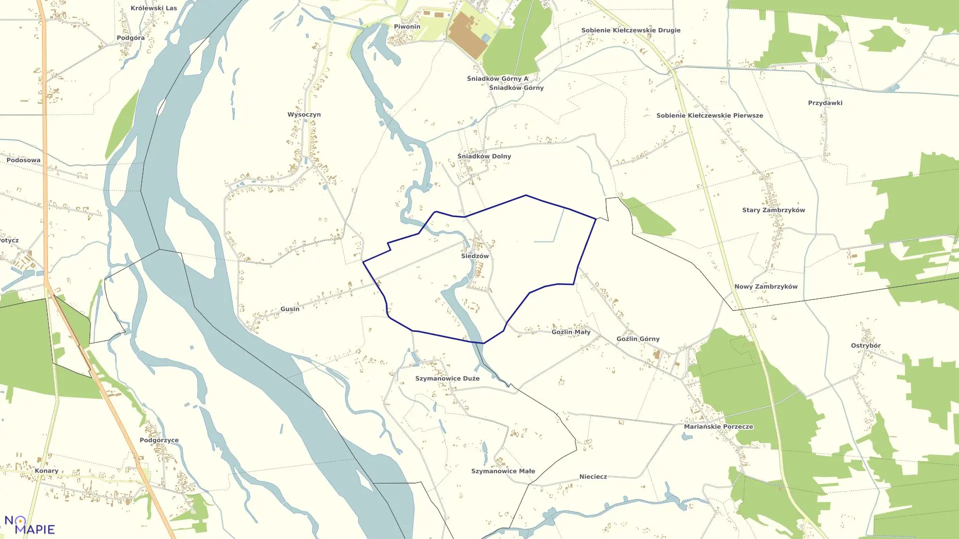 Mapa obrębu SIEDZÓW w gminie Sobienie-Jeziory