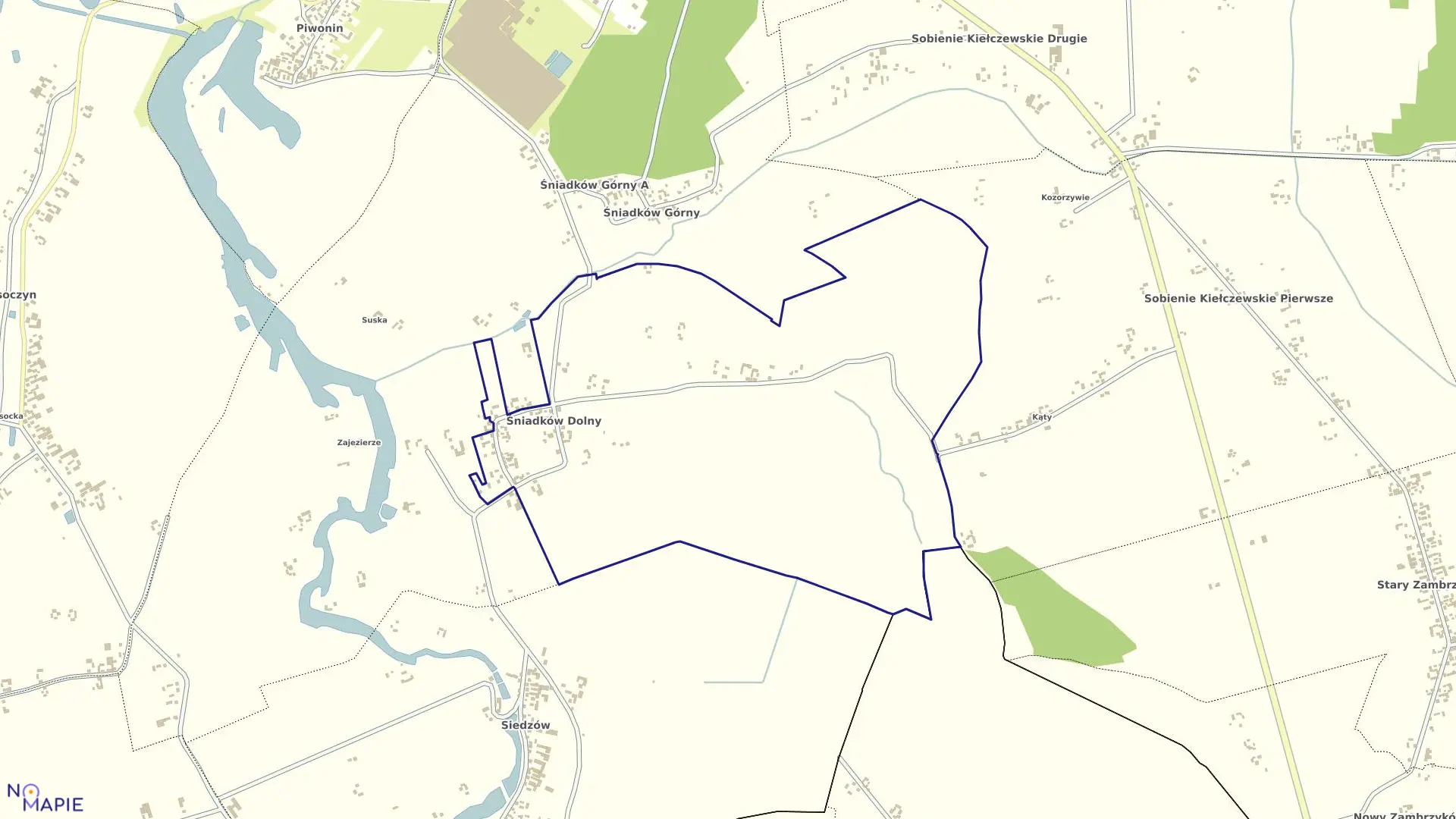 Mapa obrębu ŚNIADKÓW DOLNY w gminie Sobienie-Jeziory