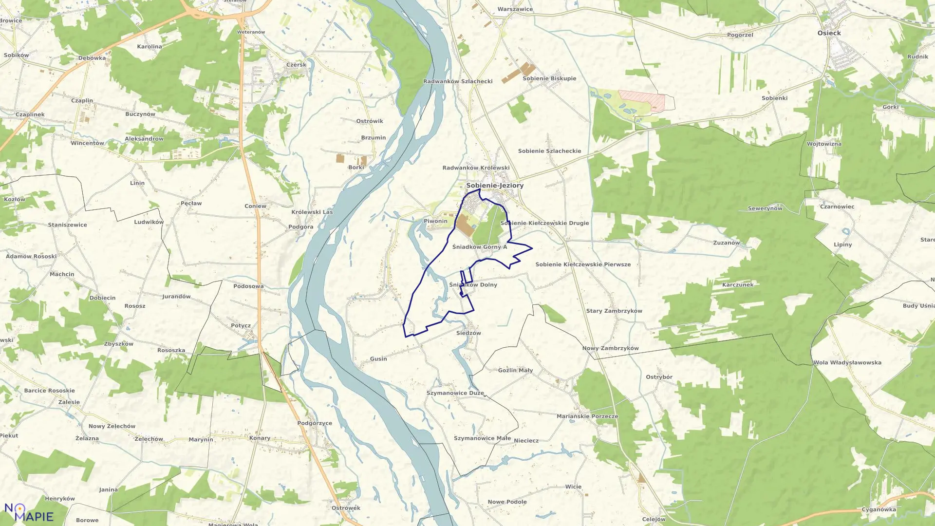 Mapa obrębu ŚNIADKÓW GÓRNY w gminie Sobienie-Jeziory