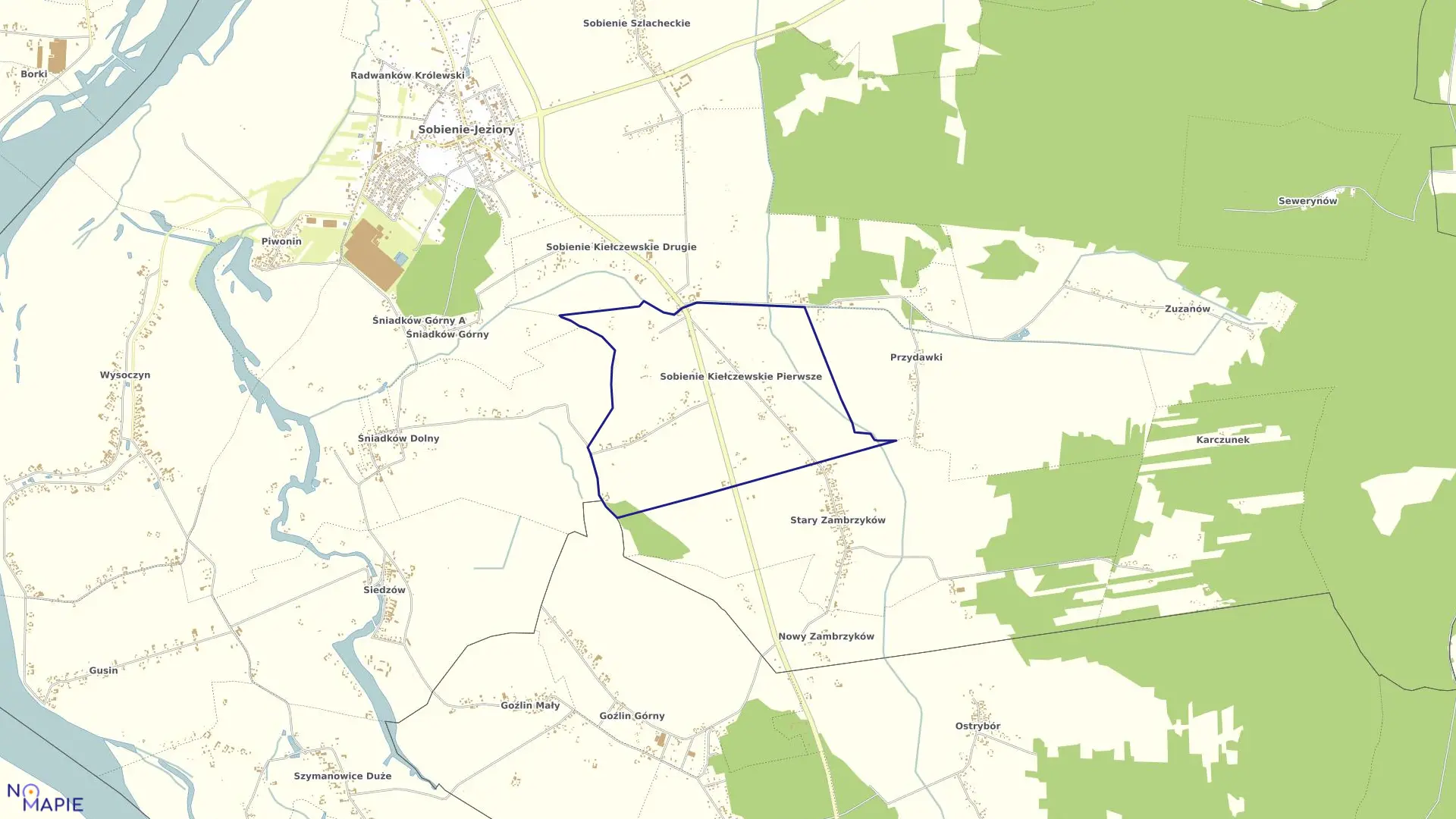 Mapa obrębu SOB.KIEŁCZEWSKIE I w gminie Sobienie-Jeziory