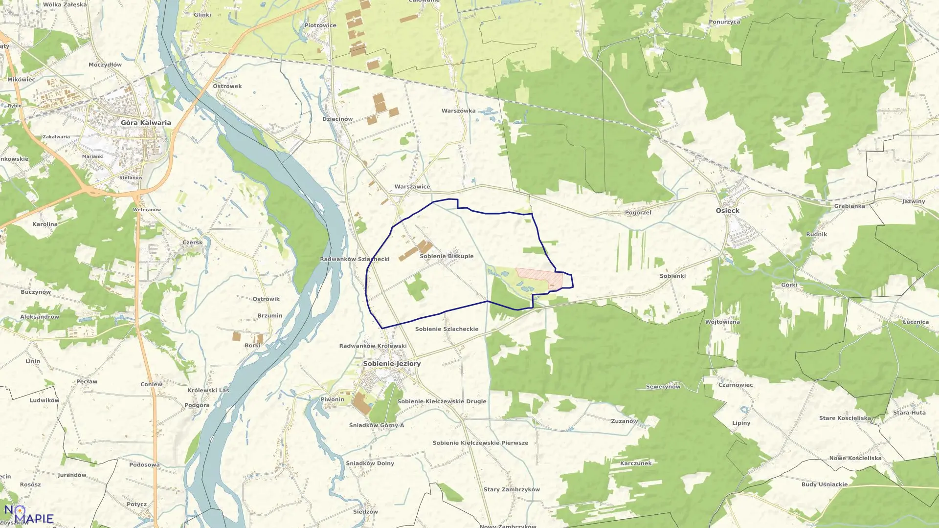 Mapa obrębu SOBIENIE BISKUPIE w gminie Sobienie-Jeziory