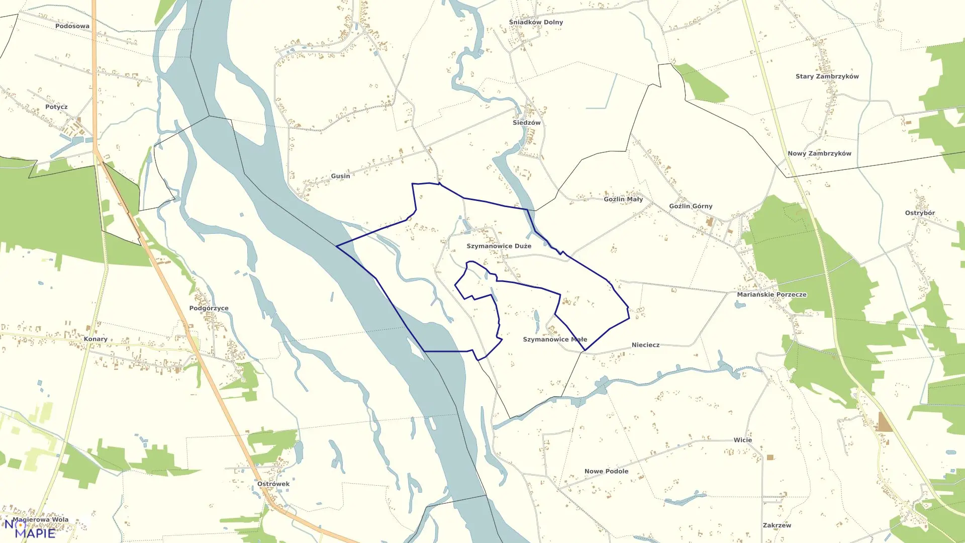 Mapa obrębu SZYMANOWICE DUŻE w gminie Sobienie-Jeziory