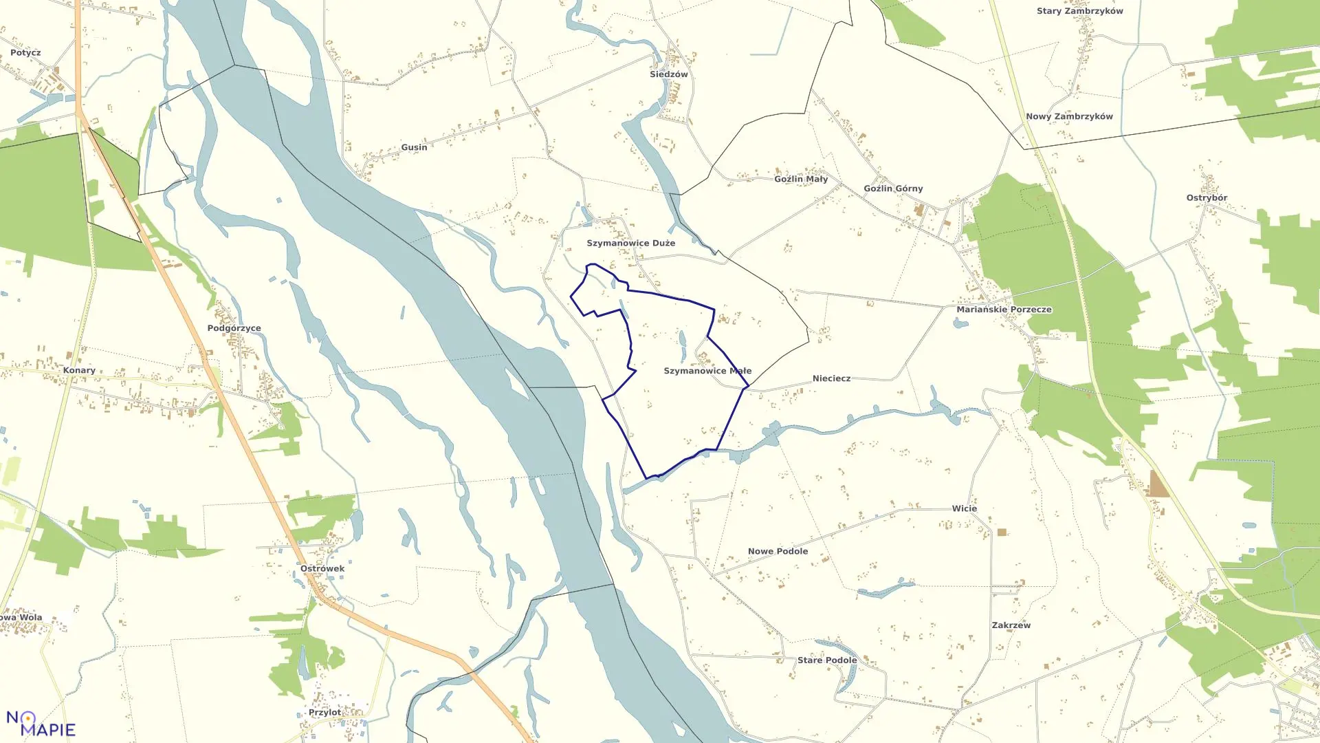 Mapa obrębu SZYMANOWICE MAŁE w gminie Sobienie-Jeziory