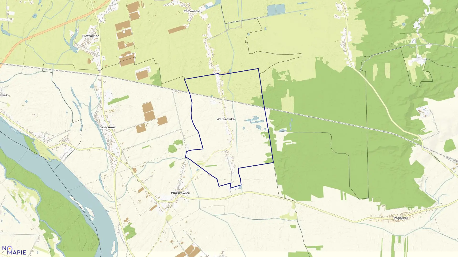 Mapa obrębu WARSZÓWKA w gminie Sobienie-Jeziory