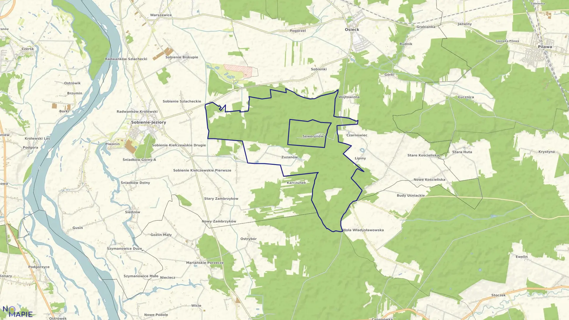 Mapa obrębu ZUZANÓW w gminie Sobienie-Jeziory